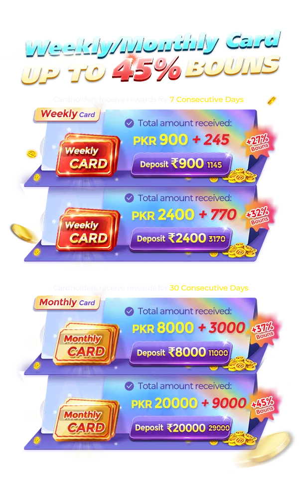 JeetKing weekly & monthly card 45% bonus offer