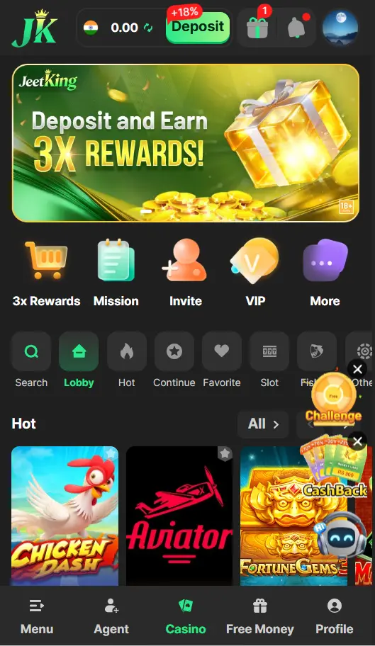 JeetKing APP dashboard &mdash; the interface you reach right after sign-in